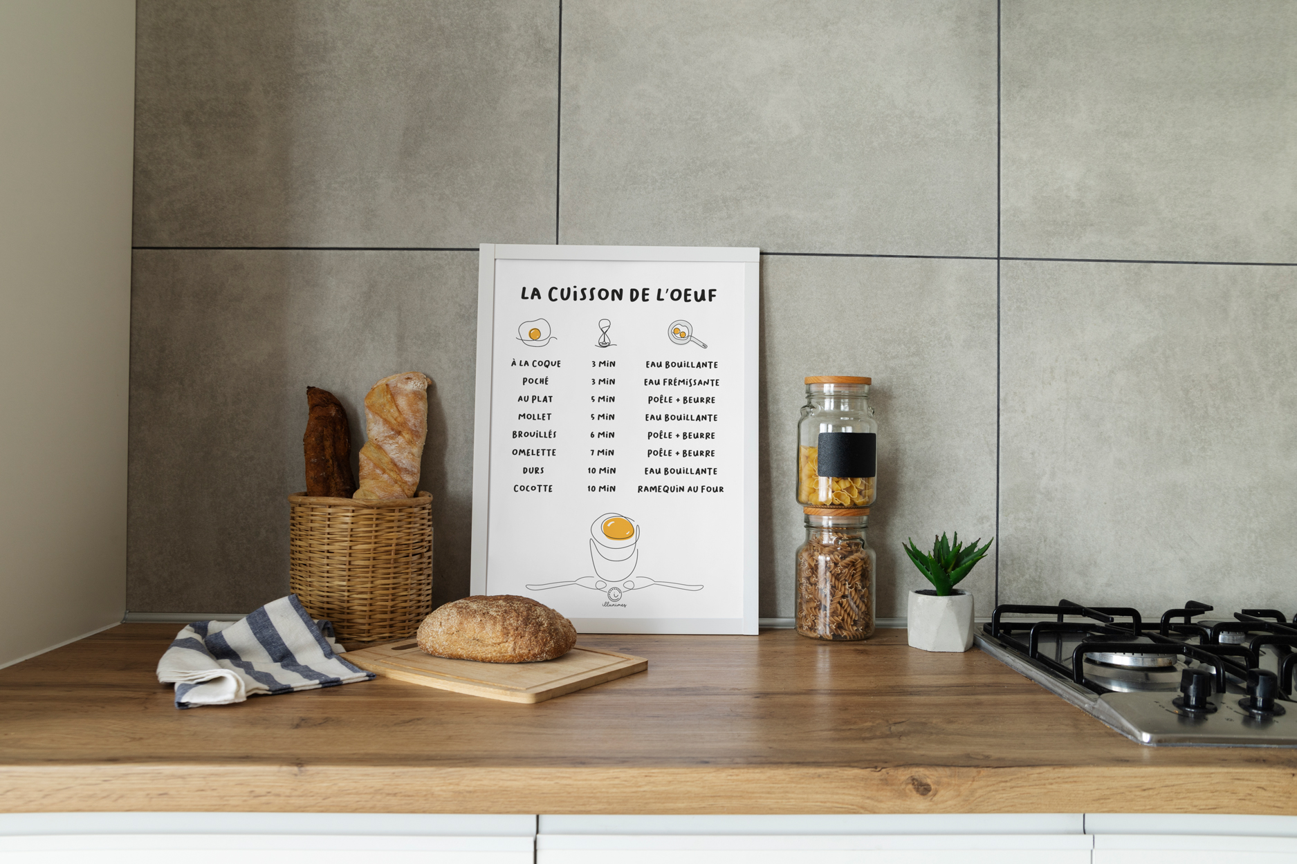 Affiche temps de cuisson oeuf - poster cuisine - Illunimes